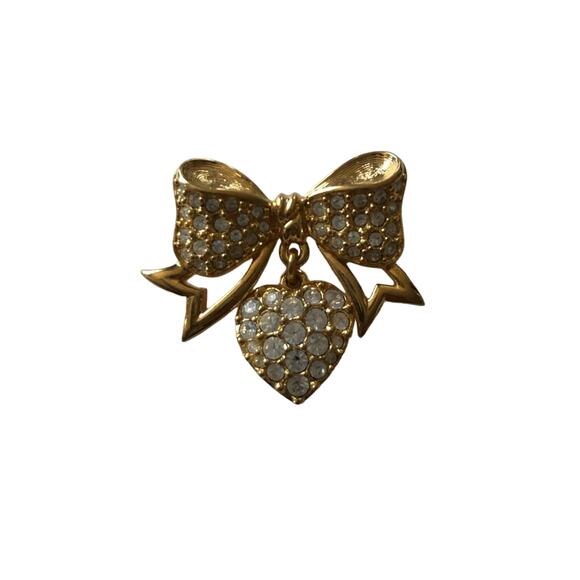 Swarovski Crystal Brooch Bow and Dangling Heart - Picture 3 of 6